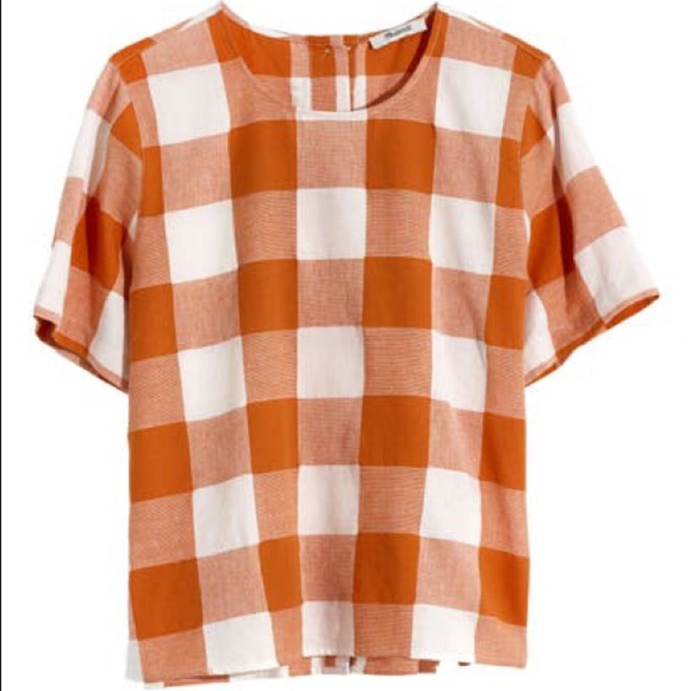 Madewell Boxy Button-Back Top in Gingham Check